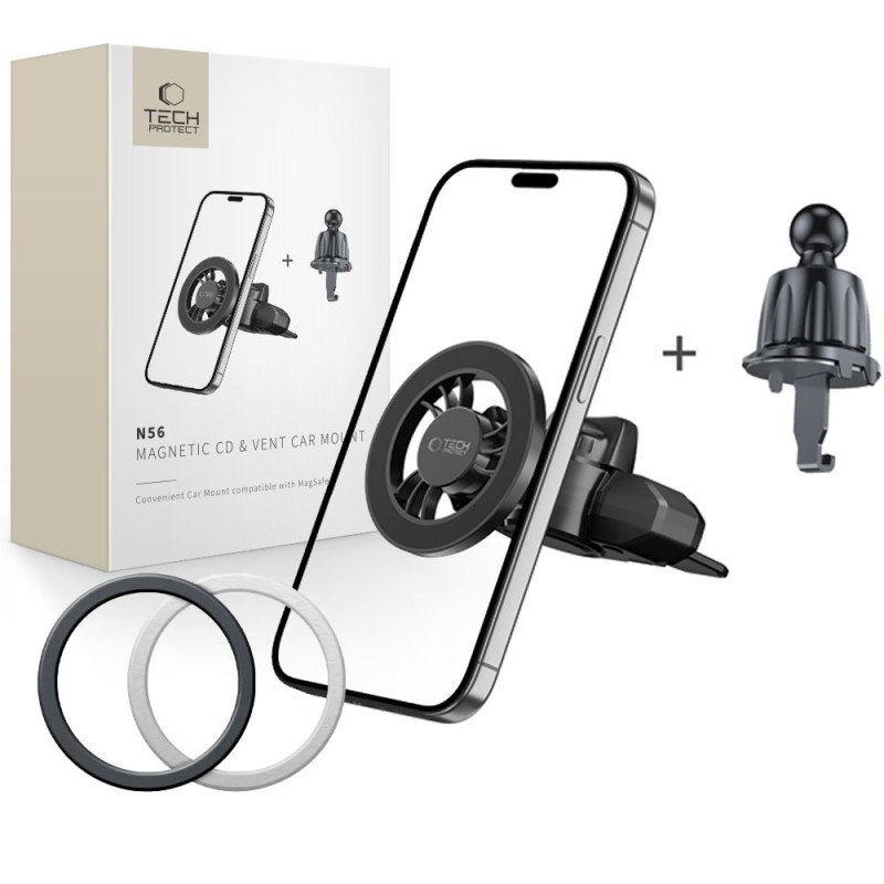„Tech-Protect N56“ magnetinis „MafSafe“ automobilio laikiklis su CD lizdu – juodas
