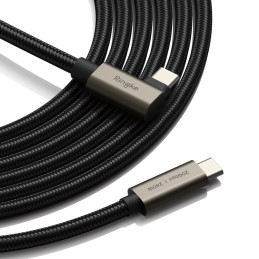 Ringkė 3.2 gen. 2x2 USB-C, PD 3.1 240W 1m kampinis kabelis - juodas