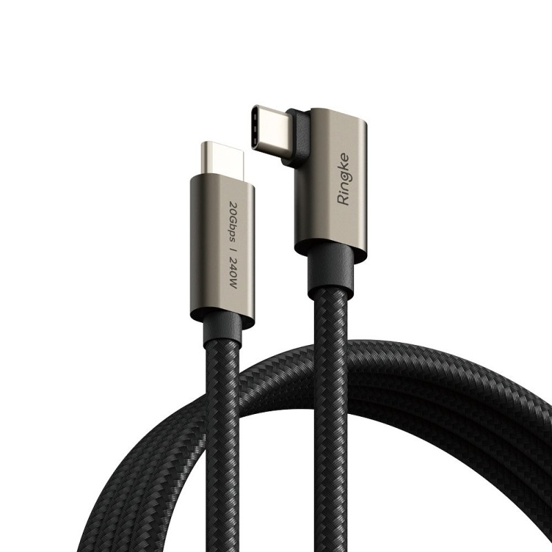 Ringkė 3.2 gen. 2x2 USB-C, PD 3.1 240W 2 m kampinis kabelis - juodas