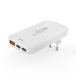 „Hama GaN 65W“ sulankstomas įkroviklis, 2x USB-C, 1x USB-A - baltas