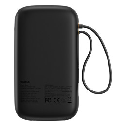 „Baseus QPow 2“ 20000mAh 30W išorinė baterija su 2 integruotais USB-C laidais – juoda