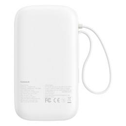 „Baseus QPow 2“ 20000mAh 30W išorinė baterija su 2 integruotais USB-C laidais – balta