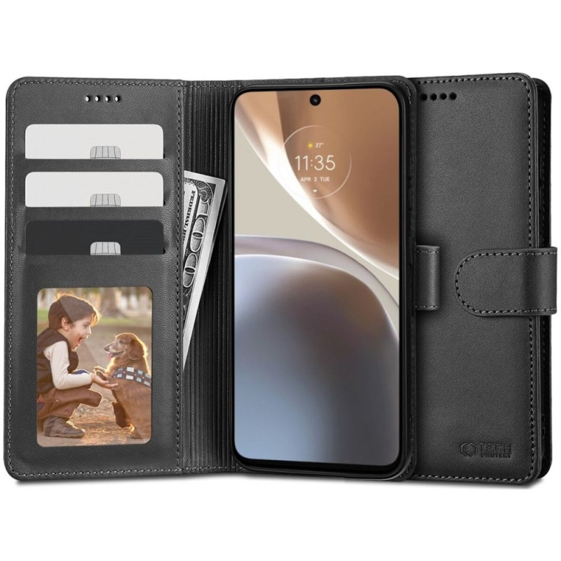 „TechProtect“ piniginės dėklas, skirtas „Motorola Moto G32“ – juodas
