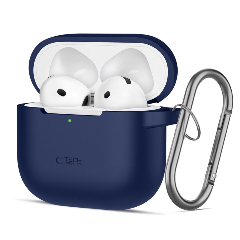 „Tech-Protect“ silikoninis dėklas su kabliuku, skirtas „AirPods 4“ – tamsiai mėlynas