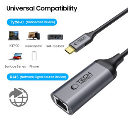 „Tech-Protect UltraBoost“ USB-C į Ethernet RJ45 1000 Mbps adapteris – juodas