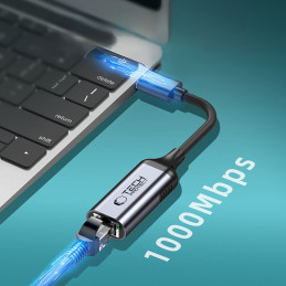 „Tech-Protect UltraBoost“ USB-C į Ethernet RJ45 1000 Mbps adapteris – juodas