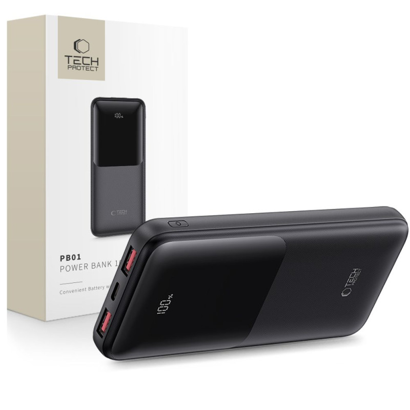 Išorinė baterija „Tech-Protect PB01“ 10000mAh 22,5W - juoda