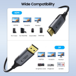 „Tech-Protect UltraBoost DisplayPort / HDMI 2.0“ kabelis, 4K 60Hz, 2 m, juodas