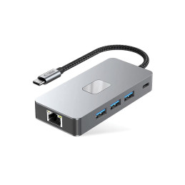 „Tech-Protect HB05“ šakotuvas 9in1 USB-C + USB2.0 + USB3.0 + HDMI 4K 60Hz + SD / TF + PD100W + RJ45 adapteris - pilkas