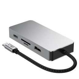„Tech-Protect HB05“ šakotuvas 9in1 USB-C + USB2.0 + USB3.0 + HDMI 4K 60Hz + SD / TF + PD100W + RJ45 adapteris - pilkas