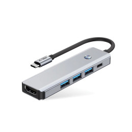 „Tech-Protect HB01“ šakotuvo adapteris 5in1 USB-C + USB3.0 + HDMI 4K 60Hz + PD100W - pilkas