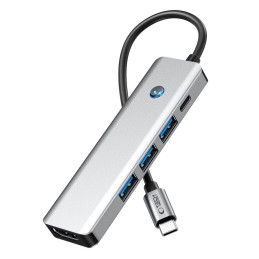 „Tech-Protect HB01“ šakotuvo adapteris 5in1 USB-C + USB3.0 + HDMI 4K 60Hz + PD100W - pilkas