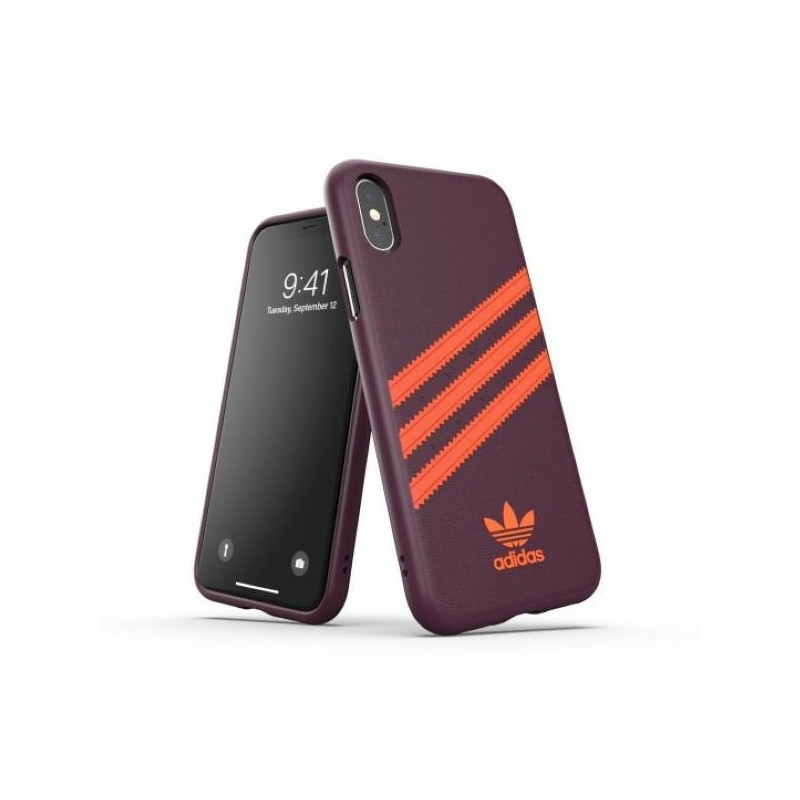 „Adidas OR“ liejamas PU iPhone X/ XS dėklas – bordo ir oranžinis