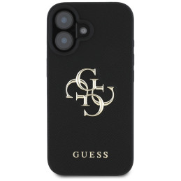 „Guess Grained Big 4G Logo Small Classic“ dėklas su logotipu, skirtas iPhone 16 - juodas