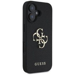 „Guess Grained Big 4G Logo Small Classic“ dėklas su logotipu, skirtas iPhone 16 - juodas