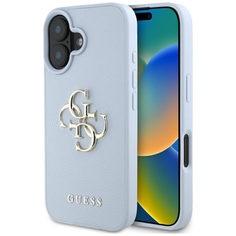 „Guess Grained Big 4G Logo Small Classic“ dėklas su logotipu, skirtas iPhone 16 – mėlynas