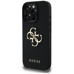 „Guess“ grūdėtas didelis 4G logotipas mažas klasikinis logotipo dėklas, skirtas iPhone 16 Pro Max - juodas