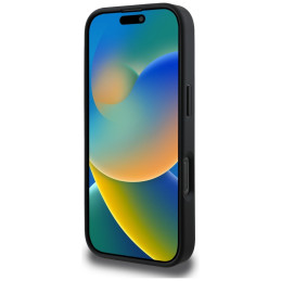 „Guess“ grūdėtas didelis 4G logotipas mažas klasikinis logotipo dėklas, skirtas iPhone 16 Pro Max - juodas