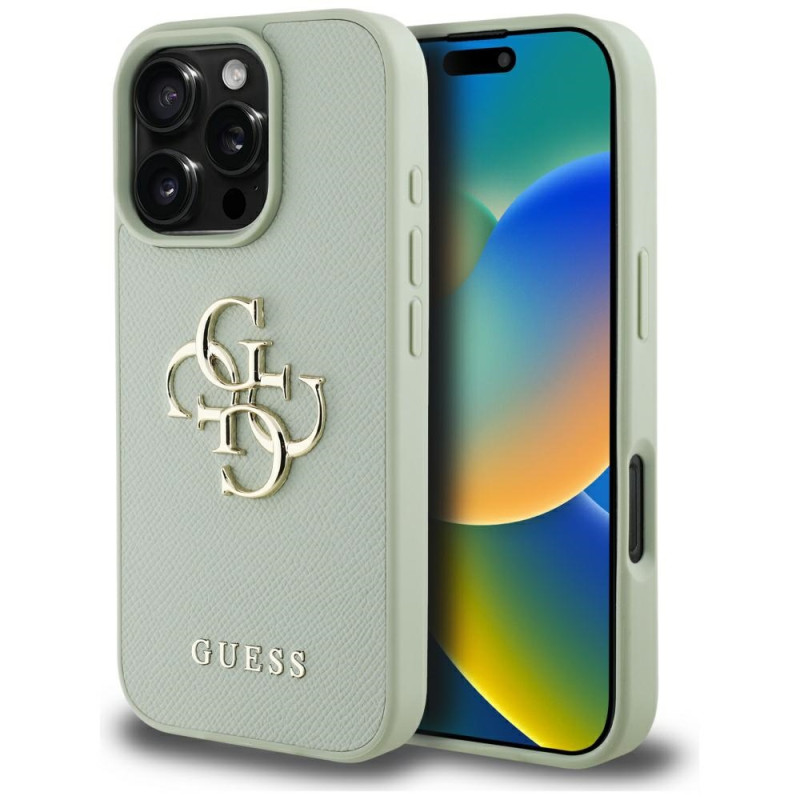 „Guess Grained Big 4G Logo Small Classic“ dėklas, skirtas „iPhone 16 Pro Max“ – žalias