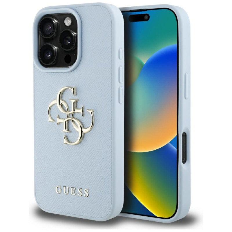 „Guess Grained Big 4G Logo Small Classic“ dėklas su logotipu, skirtas „iPhone 16 Pro“ – mėlynas