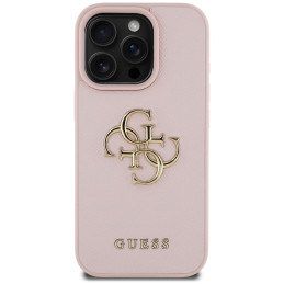 „Guess“ grūdėtas didelis 4G logotipas mažas klasikinis logotipas iPhone 16 Pro dėklas – rožinis