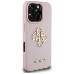 „Guess“ grūdėtas didelis 4G logotipas mažas klasikinis logotipas iPhone 16 Pro dėklas – rožinis