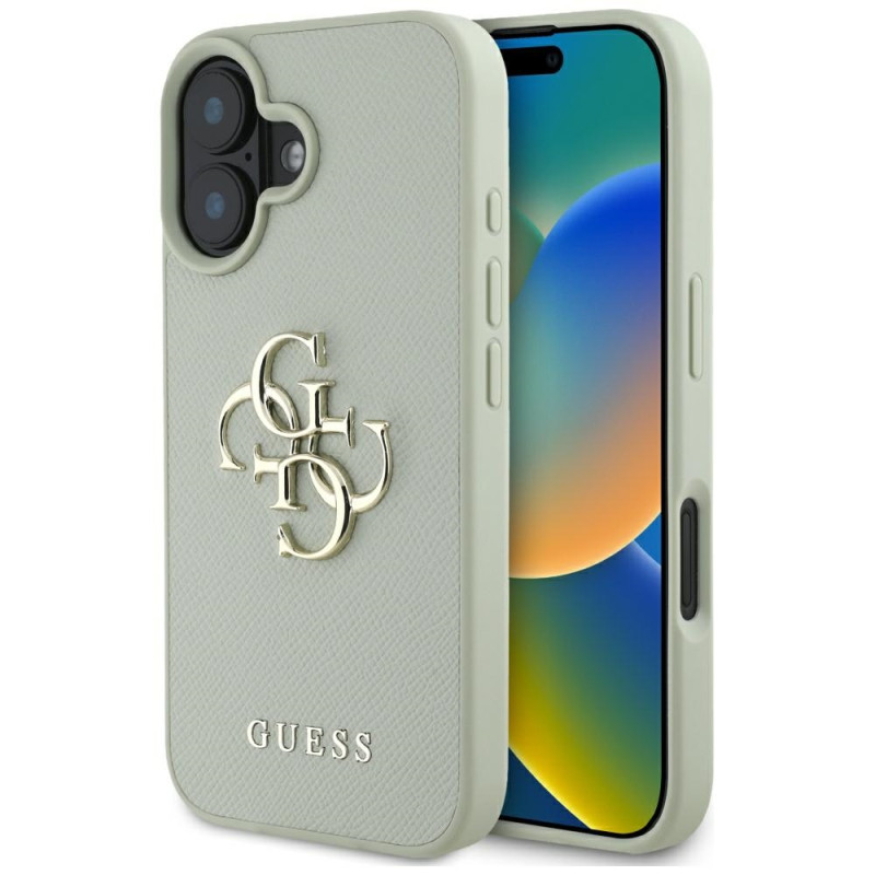 „Guess Grained Big 4G Logo Small Classic“ dėklas su logotipu, skirtas iPhone 16 – žalias