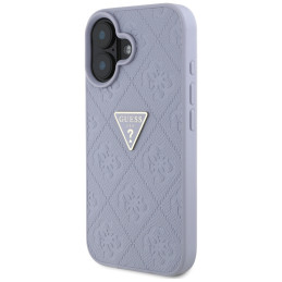 iPhone 16 dėklas „Guess Hot Stamp 4G Pattern Triangle“ metaliniu logotipu – violetinis
