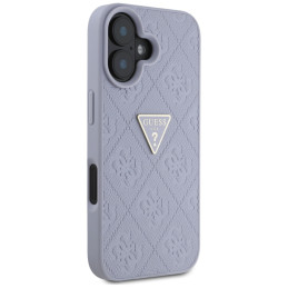 iPhone 16 dėklas „Guess Hot Stamp 4G Pattern Triangle“ metaliniu logotipu – violetinis