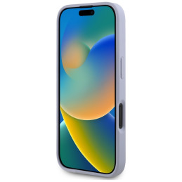 iPhone 16 dėklas „Guess Hot Stamp 4G Pattern Triangle“ metaliniu logotipu – violetinis