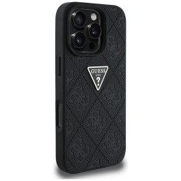 iPhone 16 Pro Max dėklas „Guess Hot Stamp 4G Pattern Triangle Metal Logo“ – juodas
