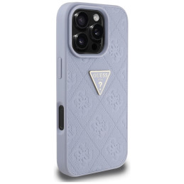 iPhone 16 Pro Max dėklas „Guess Hot Stamp 4G Pattern Triangle Metal Logo“ – violetinis