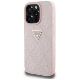 iPhone 16 Pro dėklas „Guess Hot Stamp 4G Pattern Triangle Metal Logo“ – rožinis