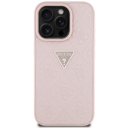 iPhone 16 Pro dėklas „Guess Hot Stamp 4G Pattern Triangle Metal Logo“ – rožinis
