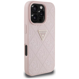 iPhone 16 Pro dėklas „Guess Hot Stamp 4G Pattern Triangle Metal Logo“ – rožinis