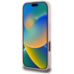 iPhone 16 Pro dėklas „Guess Hot Stamp 4G Pattern Triangle Metal Logo“ – rožinis