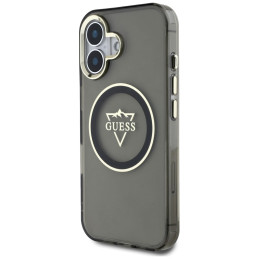 „Guess IML Metal Mountain Logo MagSafe“ dėklas, skirtas „iPhone 16“ – juodas
