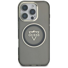 „Guess IML Metal Mountain Logo MagSafe iPhone 16 Pro“ dėklas – juodas