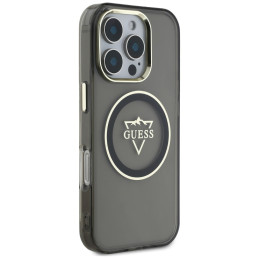 „Guess IML Metal Mountain Logo MagSafe iPhone 16 Pro“ dėklas – juodas