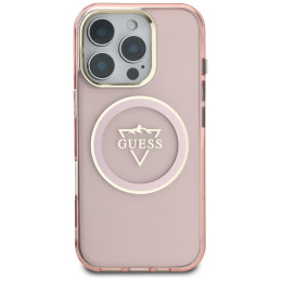 „Guess IML Metal Mountain Logo MagSafe iPhone 16 Pro Max“ dėklas – rožinis