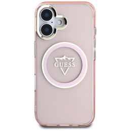 „Guess IML Metal Mountain Logo MagSafe iPhone 16“ dėklas – rožinis