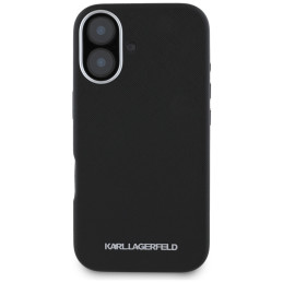„Karl Lagerfeld Saffiano“ visiškai apvyniotas pailgas metalinis logotipas su „MagSafe“ dėklu, skirtas „iPhone 16“ – juod...