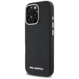 Karl Lagerfeld Saffiano Full Wrapped Elongated Metal Logo MagSafe iPhone 16 Pro dėklas – juodas