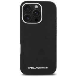 Karl Lagerfeld Saffiano Full Wrapped Elongated Metal Logo MagSafe iPhone 16 Pro dėklas – juodas