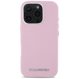 Karl Lagerfeld Saffiano Full Wrapped Elongated Metal Logo MagSafe iPhone 16 Pro Max dėklas – rožinis