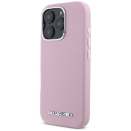 Karl Lagerfeld Saffiano Full Wrapped Elongated Metal Logo MagSafe iPhone 16 Pro dėklas – rožinis