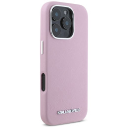 Karl Lagerfeld Saffiano Full Wrapped Elongated Metal Logo MagSafe iPhone 16 Pro dėklas – rožinis