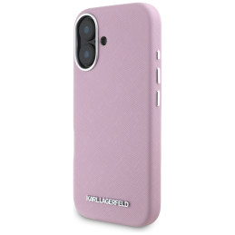 Karl Lagerfeld Saffiano Full Wrapped Elongated Metal Logo MagSafe iPhone 16 dėklas – rožinis