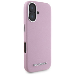 Karl Lagerfeld Saffiano Full Wrapped Elongated Metal Logo MagSafe iPhone 16 dėklas – rožinis