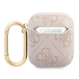 „Guess 4G Script“ metalinis kolekcijos dėklas, skirtas „AirPods 1 / 2“ – rožinis